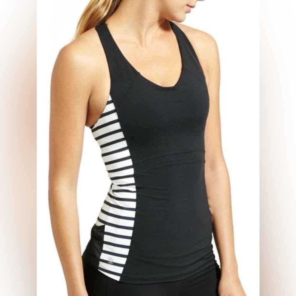 Athleta Stripe Ace Racer Tank in black and white